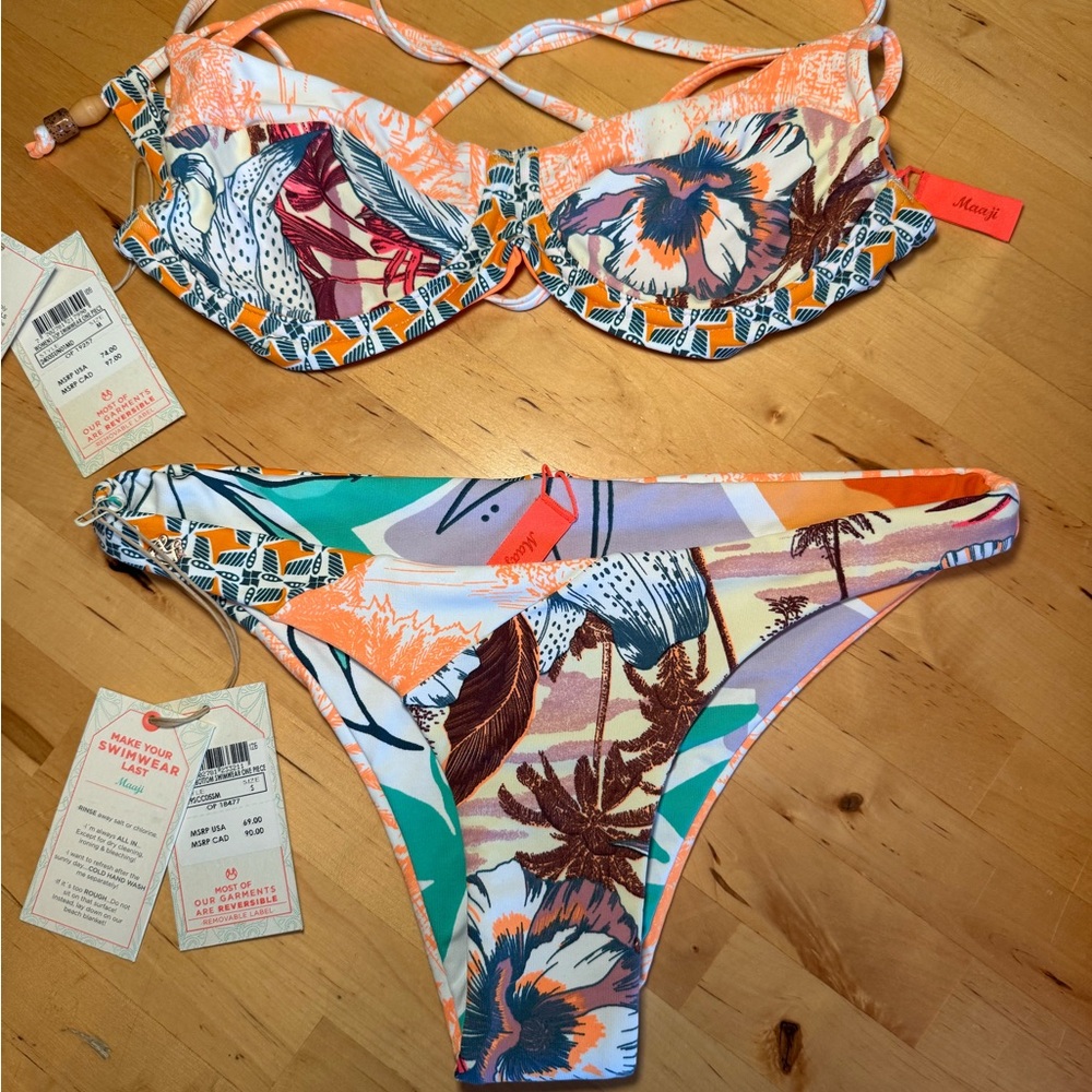 Maaji Vibrant Floral Bikini Set - Orange, Green, Blue
